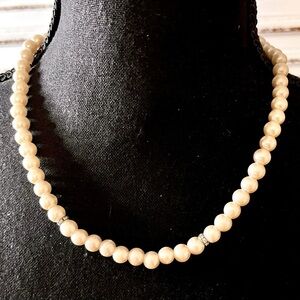Vtg 1960s Faux Pearl Necklace Rhinestone Spacer Prom Bridal Costume Coquette 20"